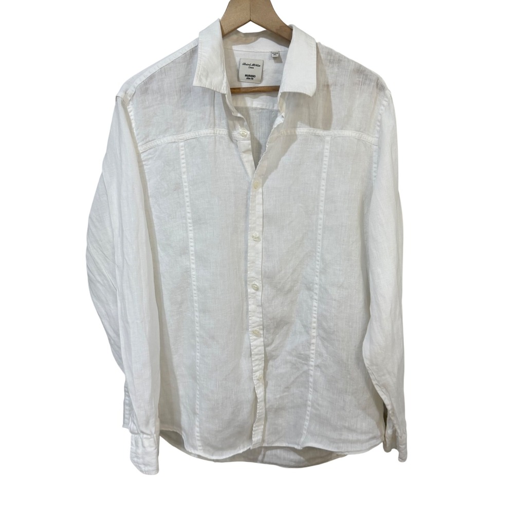 Murano Button Down Shirt XL White Baird McNutt 100% Linen Slim Fit Seam Detail